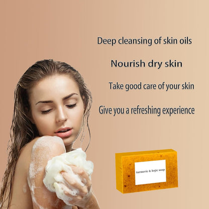 Lemon Turmeric Kojic Soap,Natural Handmade Soap,Turmeric Soap Bar for Face and Body, Smooth Skin Tumeric Soaps,Deep Cleansing Soap for Men & Women
