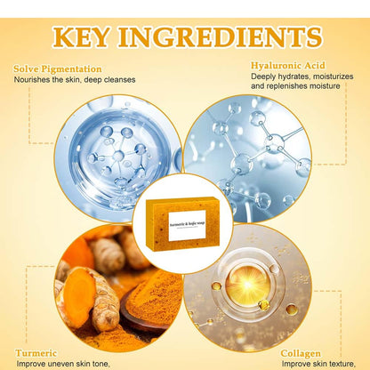 Lemon Turmeric Kojic Soap,Natural Handmade Soap,Turmeric Soap Bar for Face and Body, Smooth Skin Tumeric Soaps,Deep Cleansing Soap for Men & Women