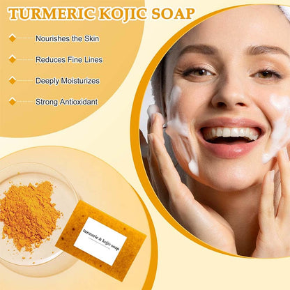 Lemon Turmeric Kojic Soap,Natural Handmade Soap,Turmeric Soap Bar for Face and Body, Smooth Skin Tumeric Soaps,Deep Cleansing Soap for Men & Women